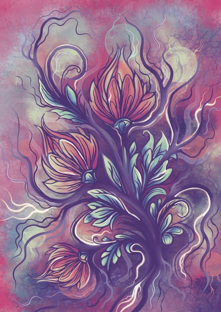 Floral Fantasy Digital Art 1 Floral Fantasy Digital Art Floral Fantasy Digital Art Galactic Oasis Vibrant Tree with Flowers