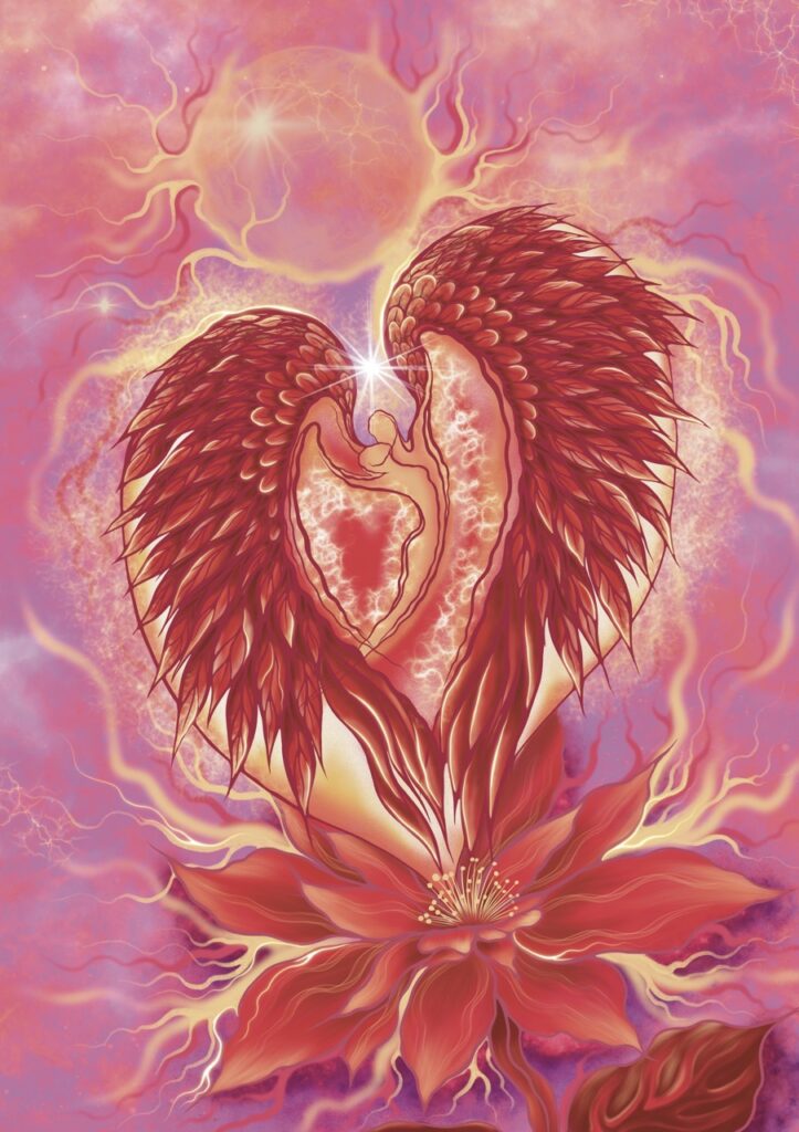 Winged Heart with Flower Metal Poster 1 Winged Heart with Flower Metal Poster Romantic Winged Heart with Flower Two figures in embrace